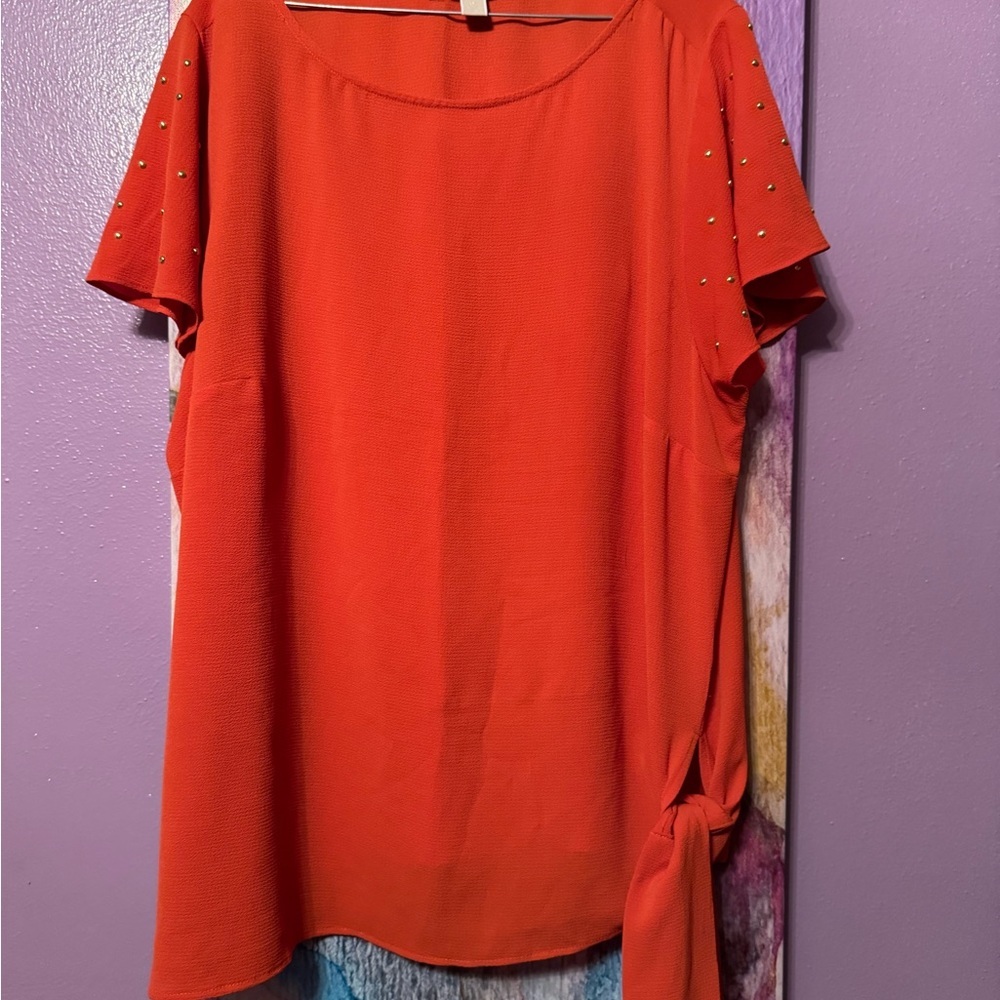 Michael Kors Orange Blouse with Studded Sleeves